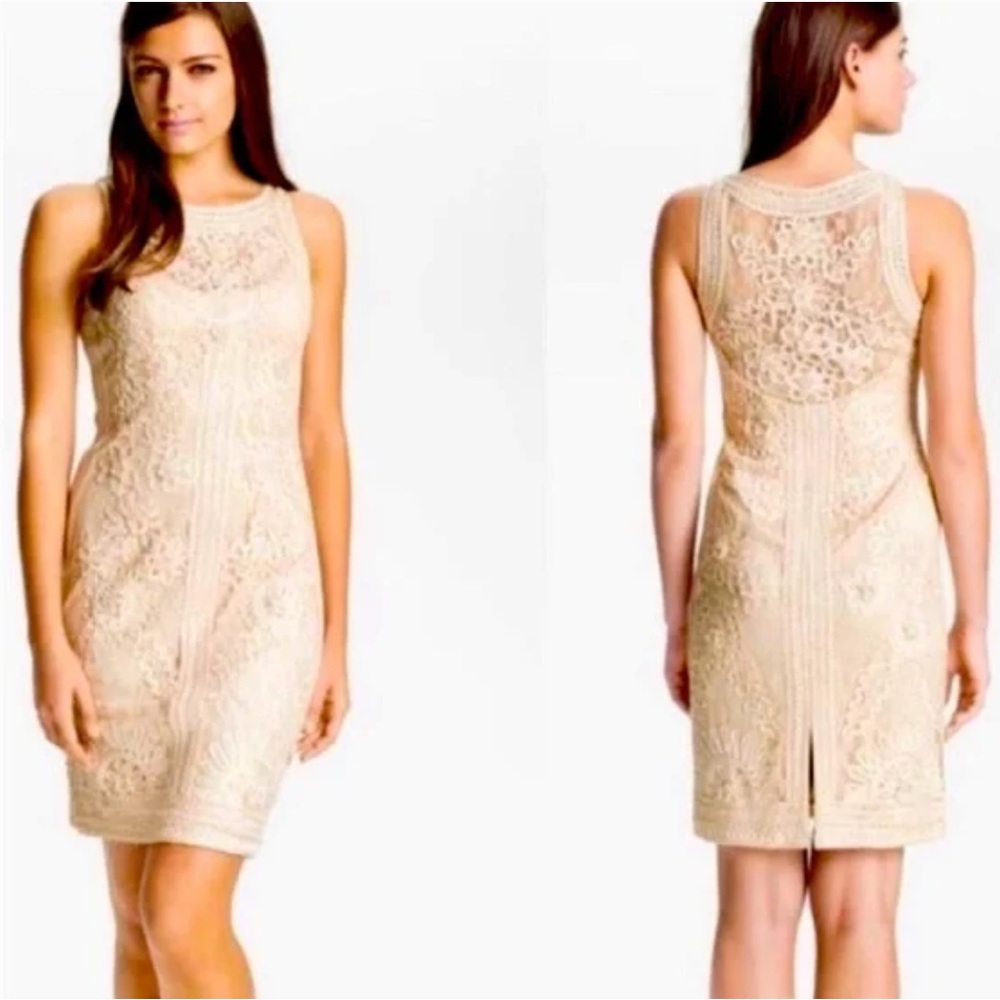 Sue Wong NOCTURNE Sleeveless Lace evening Cham-pagne off-white dress size 8